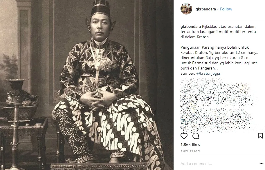 Seharusnya begini motif kain batik Sultan Agung yang benar ©instagram/gkrbendara