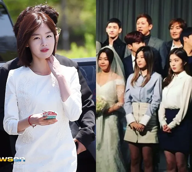 Sunhwa (kiri) dan Irene (paling kanan) di-bash netizens saat pakai baju putih ke acara nikahan © Istimewa