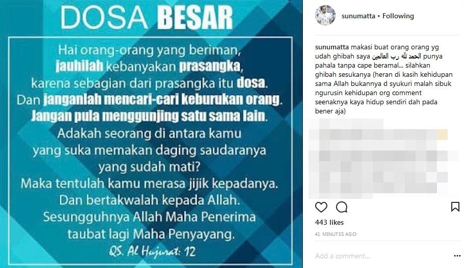 Sunu berterima kasih karena sudah digosipkan ©instagram/sunumatta