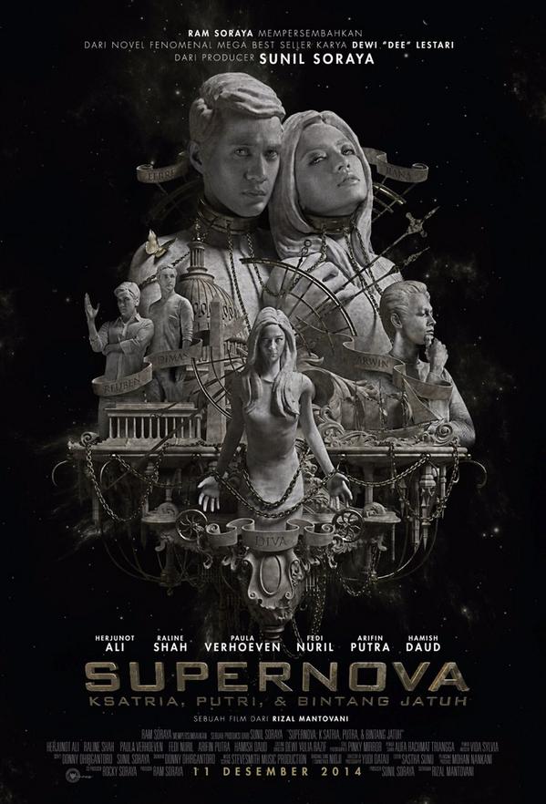 Poster perdana film SUPERNOVA: KESATRIA, PUTRI, DAN BINTANG JATUH. (Soraya Intercine Film).