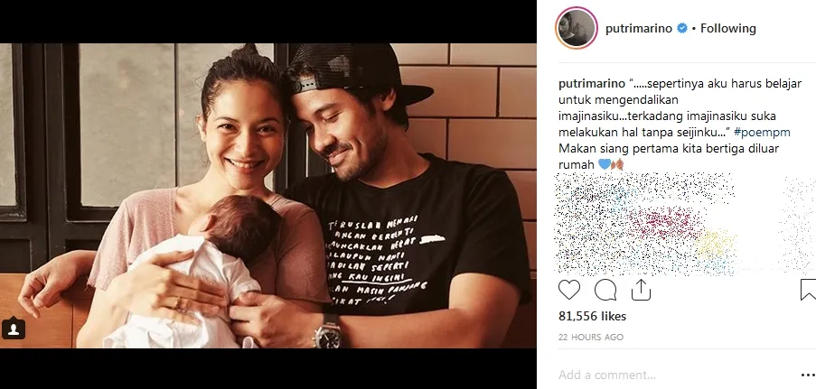 Makan siang pertama Surinala di luar rumah ©instagram/putri marino