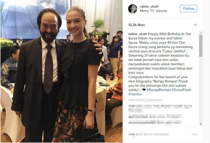Sudah kenal lama, Raline Shah dan Surya Paloh ternyata memiliki hubungan akrab bak ayah anak © Instagram.com/raline_shah