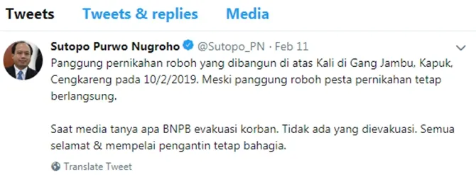 Cuitan Sutopo di Twitter (credit: twitter.com/Sutopo_PN)