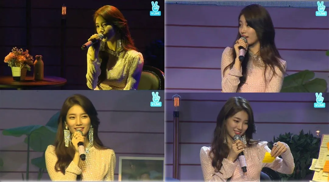 Suzy Miss A saat merayakan ulang tahun yang le-23 bersama fans. © V Live