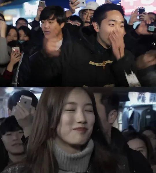 Suzy yang langsung tertawa canggung saat tahu bukan Miss A girlband yang paling populer di antara para tentara Korea. ©Naver.com