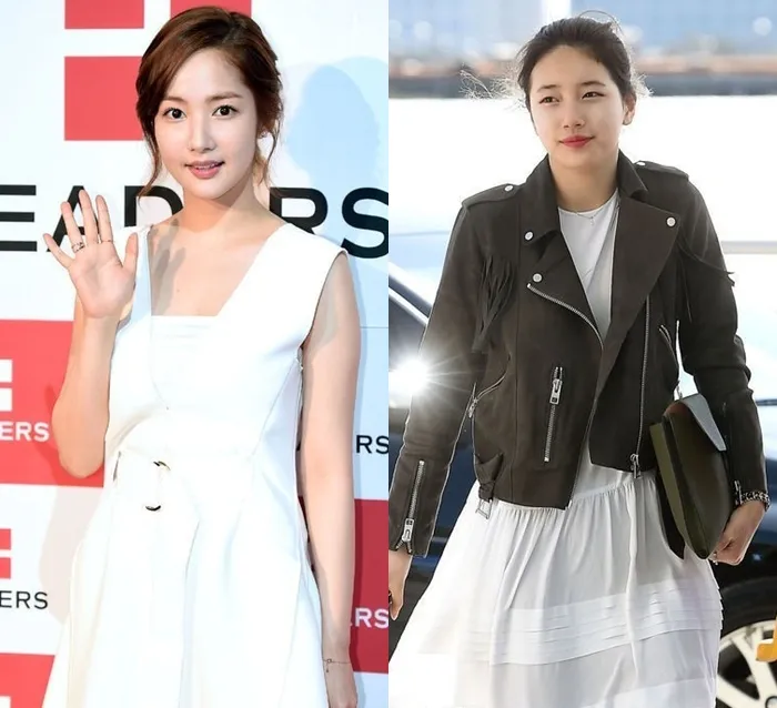 Park Min Young dan Suzy Miss A dengan gaun putih. Suka yang mana? © OSEN