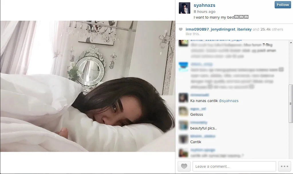 Syahnaz Sadiqah ingin menikahi kasurnya © Instagram/Syahnaz Sadiqah