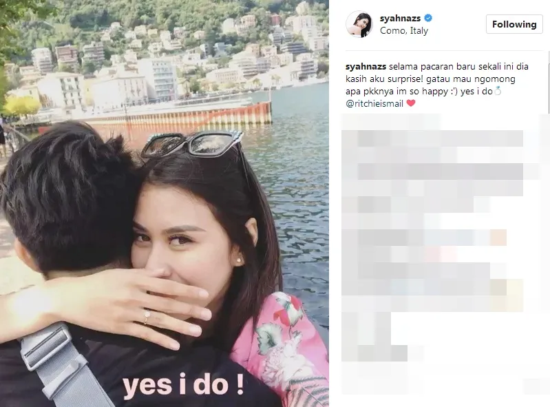 Syahnaz dilamar Jeje ©instagram/syahnazs