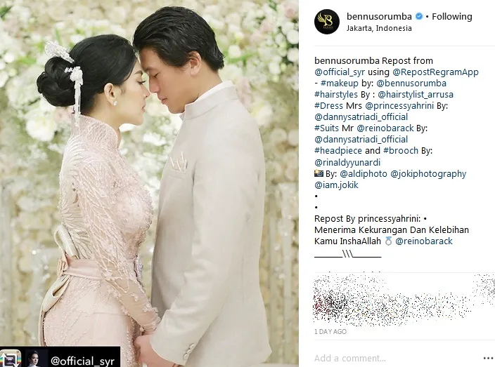 Bennu adalah MUA yang mengerjakan makeup Syahrini di hari lamarannya ©instagram/bennusorumba