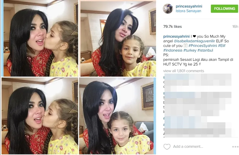 Isabella juga cium Syahrini, tapi di belakang panggung. ©instagram/princessyahrini