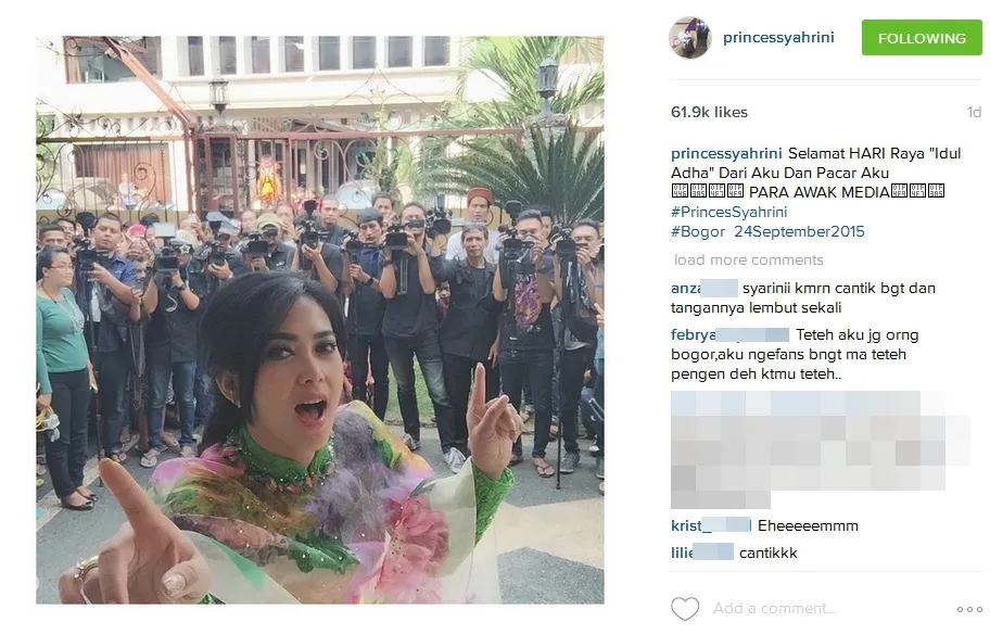 Syahrini sebut awak media sebagai pacarnya. ©instagram/princessyahrini