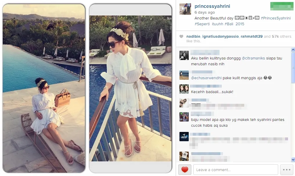 Syahrini benar-benar bak seorang Princess saat santai di Bali. / Syahrini Official Instagram