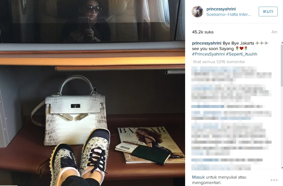 Albino Crocodile Birkin Hermes ini dijual seharga Rp 2,4 miliar saat pertama kali diluncurkan. / Syahrini Official Instagram