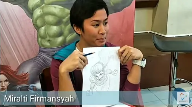 Miralti menggambar Syahrini dengan kekuatan super. Credit: Youtube.com/Kompascom Reporter on Location