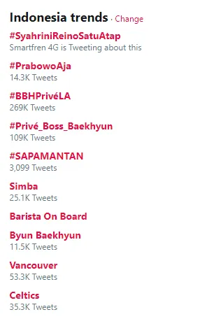 Tagar #SyahriniReinoSatuAtap jadi trending © Twitter.com