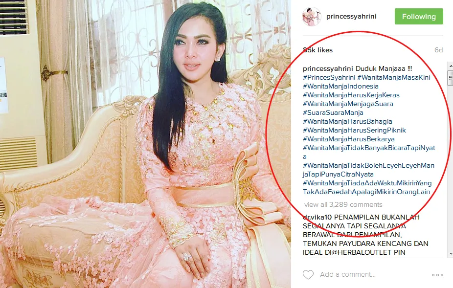 Syahrini dengan jargon 'manjah' © Instagram/princessyahrini