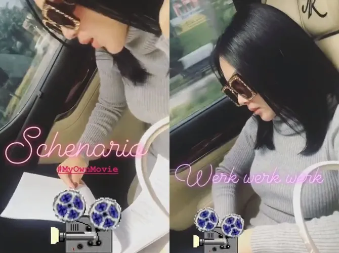 Syahrini saat di dalam mobil menuju lokasi syuting. © Instagram/princessyahrini