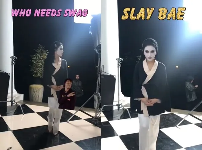 Pakai kimono tidur dan masker saat syuting, Syahrini tampil kocak. © Instagram/princessyahrini