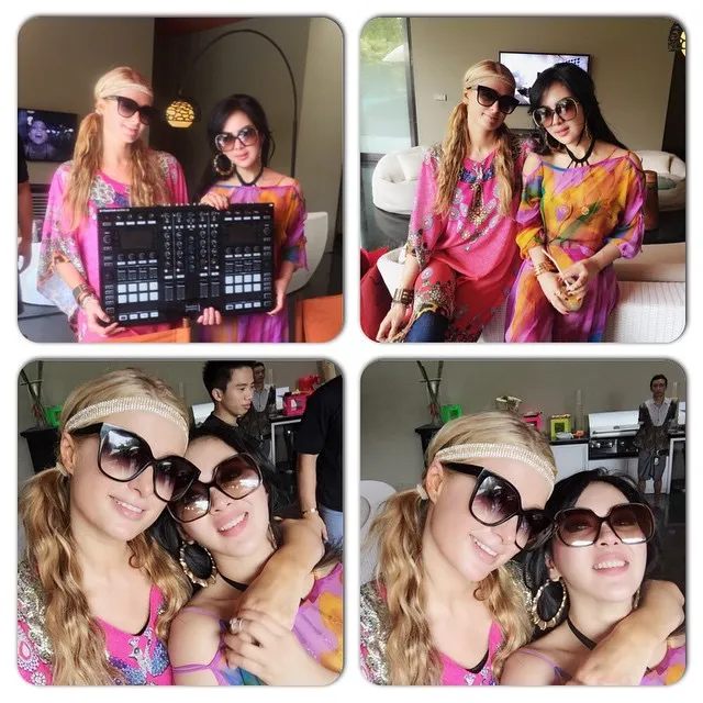 Seperti sudah berteman lama, Syahrini dan Paris Hilton sampai kembaran style saat di Bali. @princessyahrini Instagram