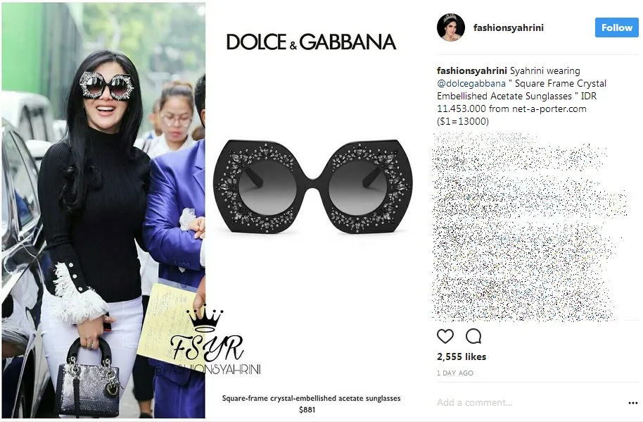 Kacamata hitam unik yang dipakai Syahrini tersebut harganya puluhan juta! /©instagram.com/fashionsyahrini
