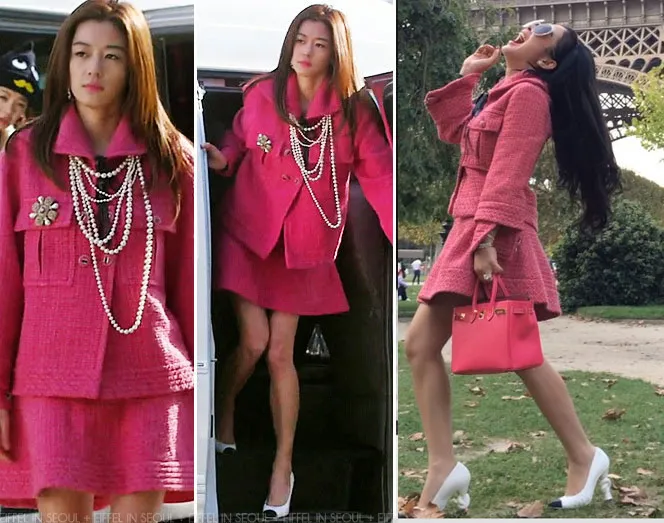 Syahrini terlihat memakai setelan pink dan sepatu yang sama dengan Jun Ji Hyun @dok. istimewa