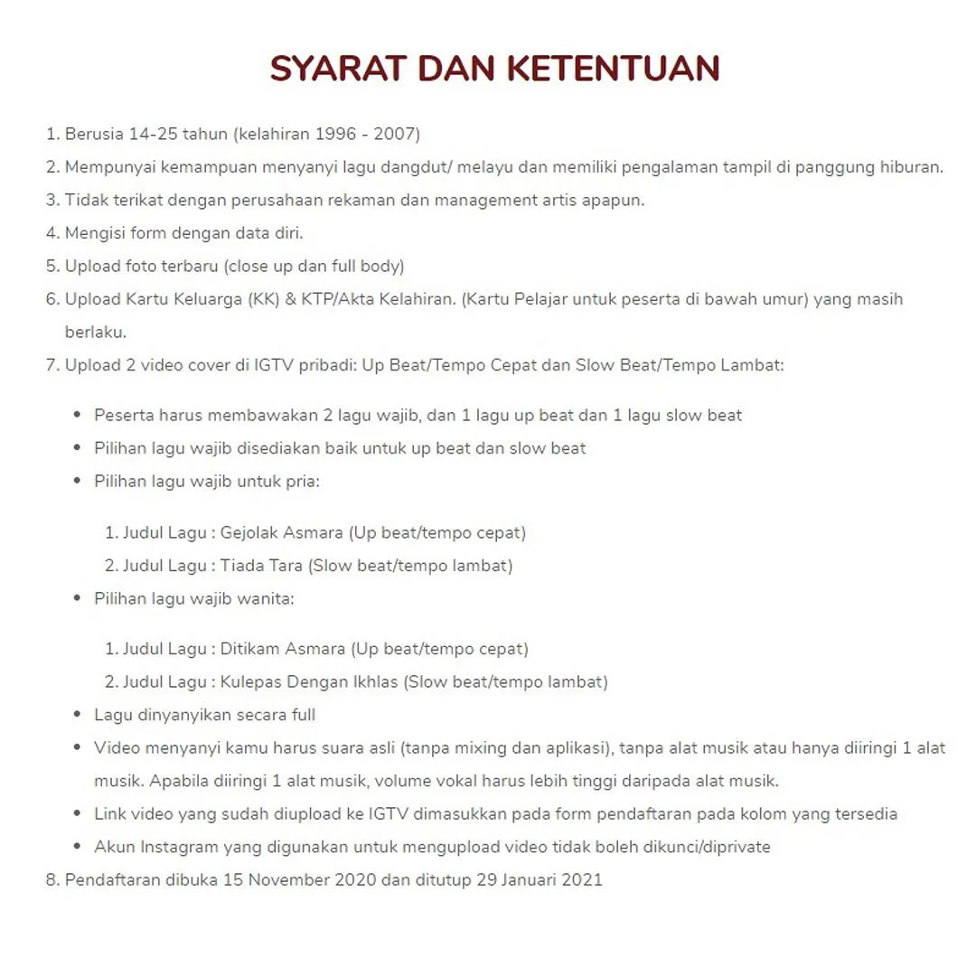 Syarat dan Ketentuan Audisi Online LIDA 2021 ©KapanLagi.com