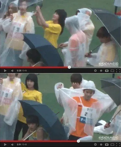 Boram saat berusaha memayungi Hwayoung di tengah hujan. ©koreaboo.com