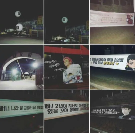 Para fans mengirim banner besar dan balon ke tempat training T.O.P Big Bang. ©allkpop.com