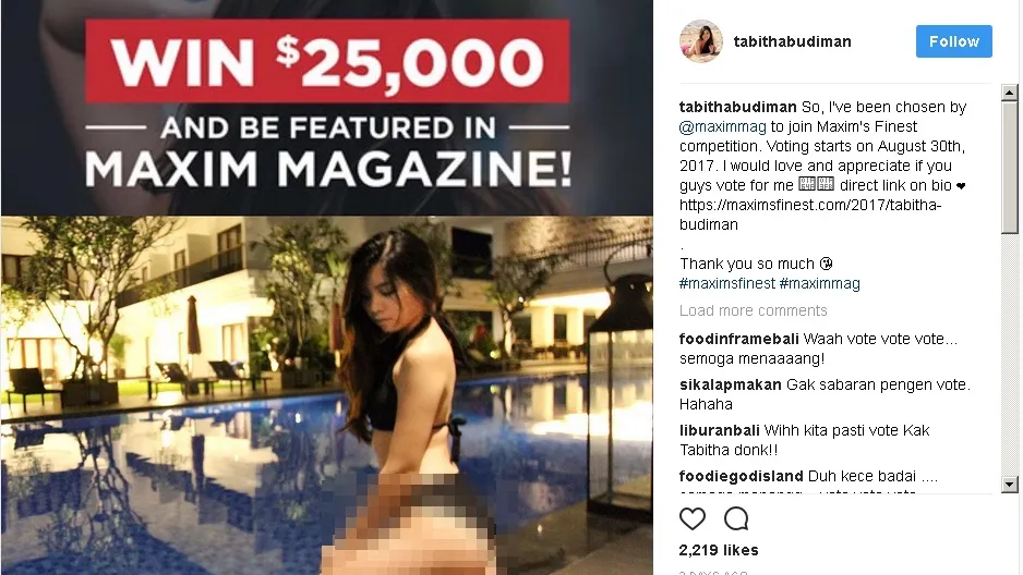 Tabitha meminta dukungan lewat Instagram © Instagram.com/tabithabudiman