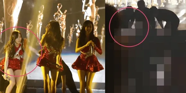 Taeyeon ketika terjatuh di atas panggung © Koreaboo
