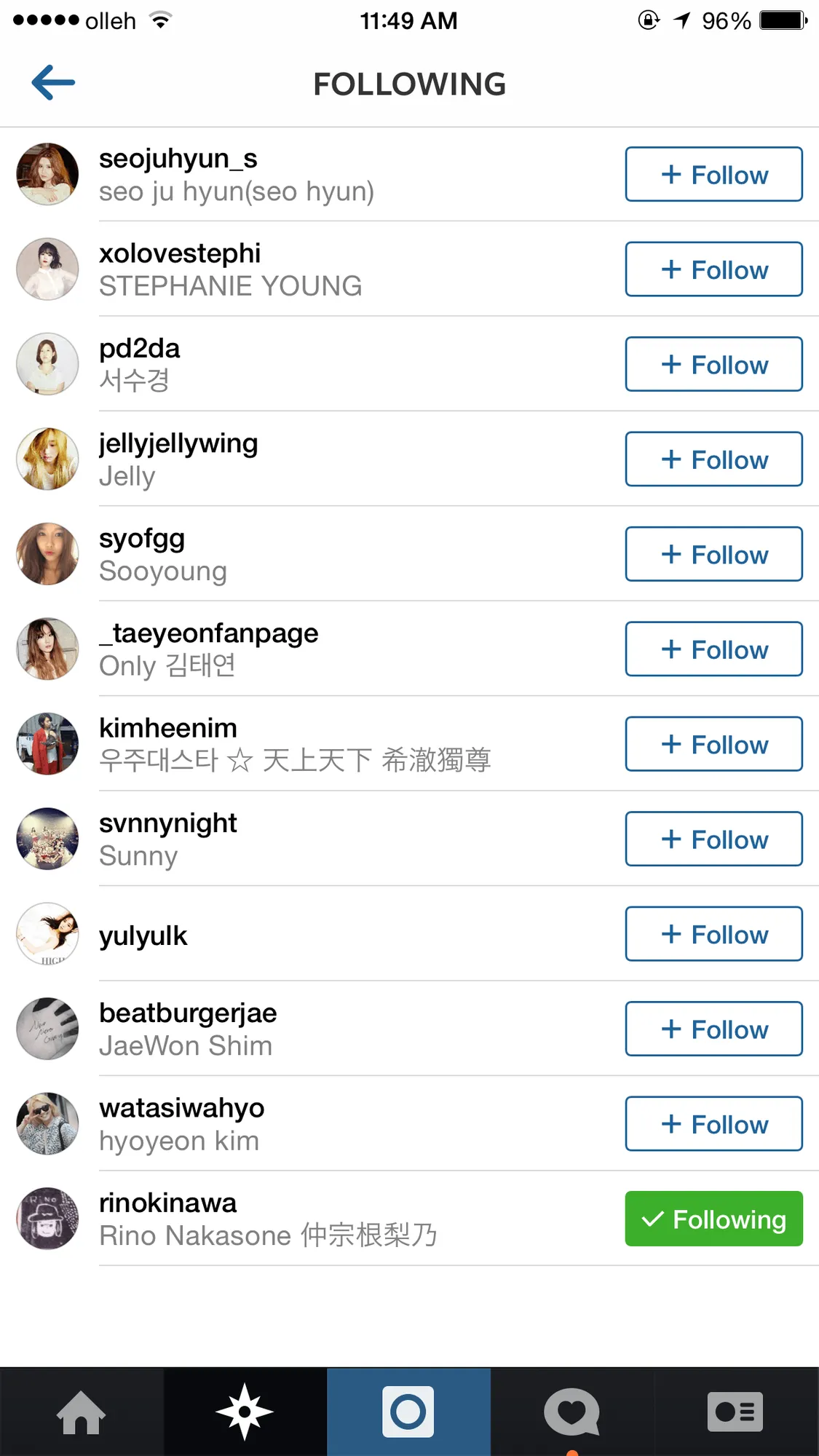 Sisa akun Instagram yang difollow Taeyeon Girls Generation. @koreaboo.com