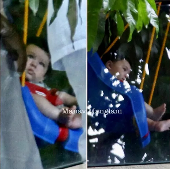 Taimur menikmati musim panas di ayunan halaman rumahnya ©instagram/manav.manglani