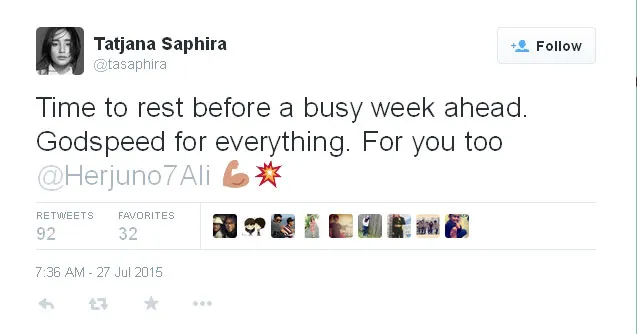 Status Tatjana Saphira @foto: Official Twitter Tatjana Saphira