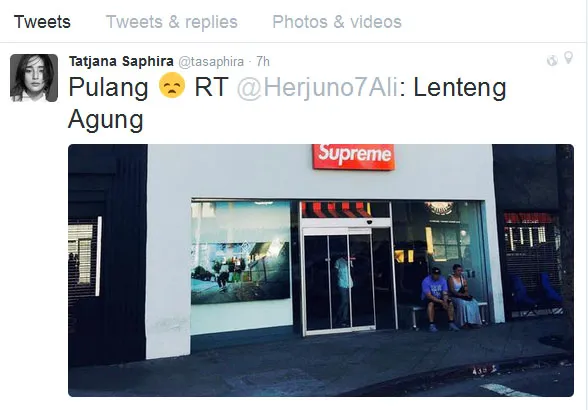 Kicauan rindu Tatjana Saphira untuk Herjunot Ali © Twitter.com/tasaphira