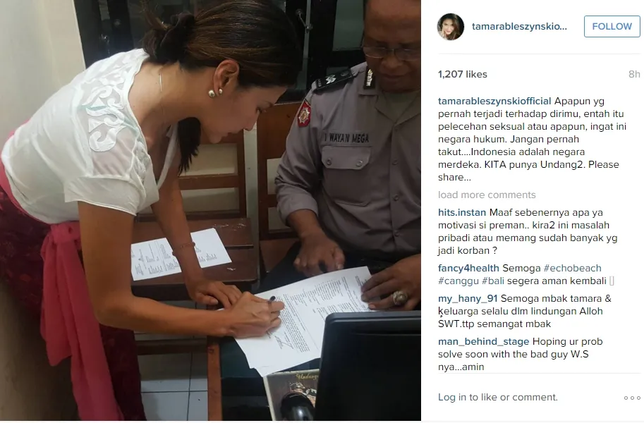 Tamara Bleszynski melapor ke polisi. ©instagram.com/tamarableszynskiofficial