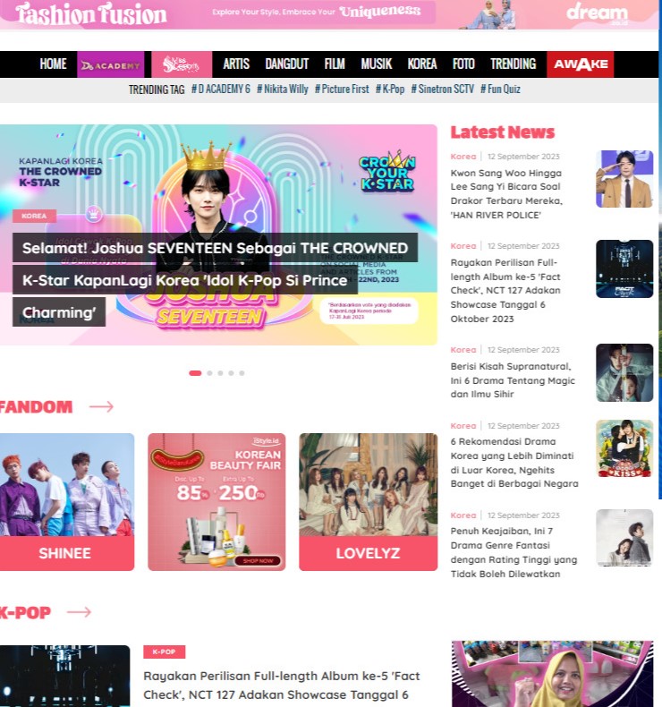 Display of THE CROWNED K-STAR's face on the KapanLagi Korea web page