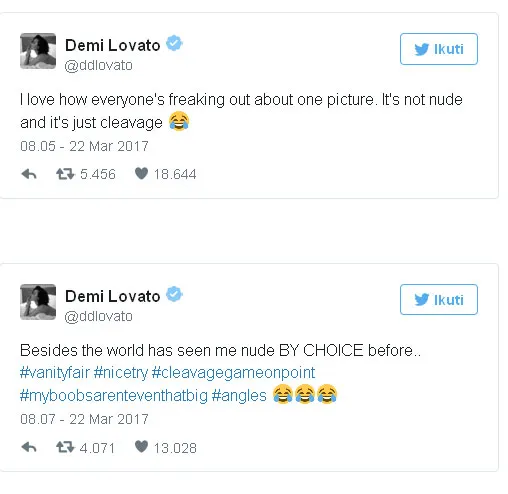 Demi Lovato tanggapi soal foto-foto hot yang beredar di situs dewasa © Twitter.com/Demi Lovato