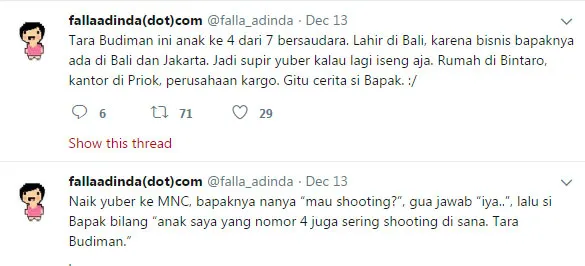 Seorang pengguna transportasi online yang mendapat driver ayah Tarra Budiman. Twitter/@falla_adinda