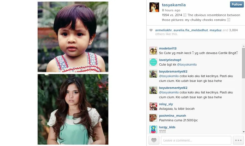 Tasya 10 tahun yang lalu dan Tasya kini, tetap chubby! @ instagram.com/tasyakamila