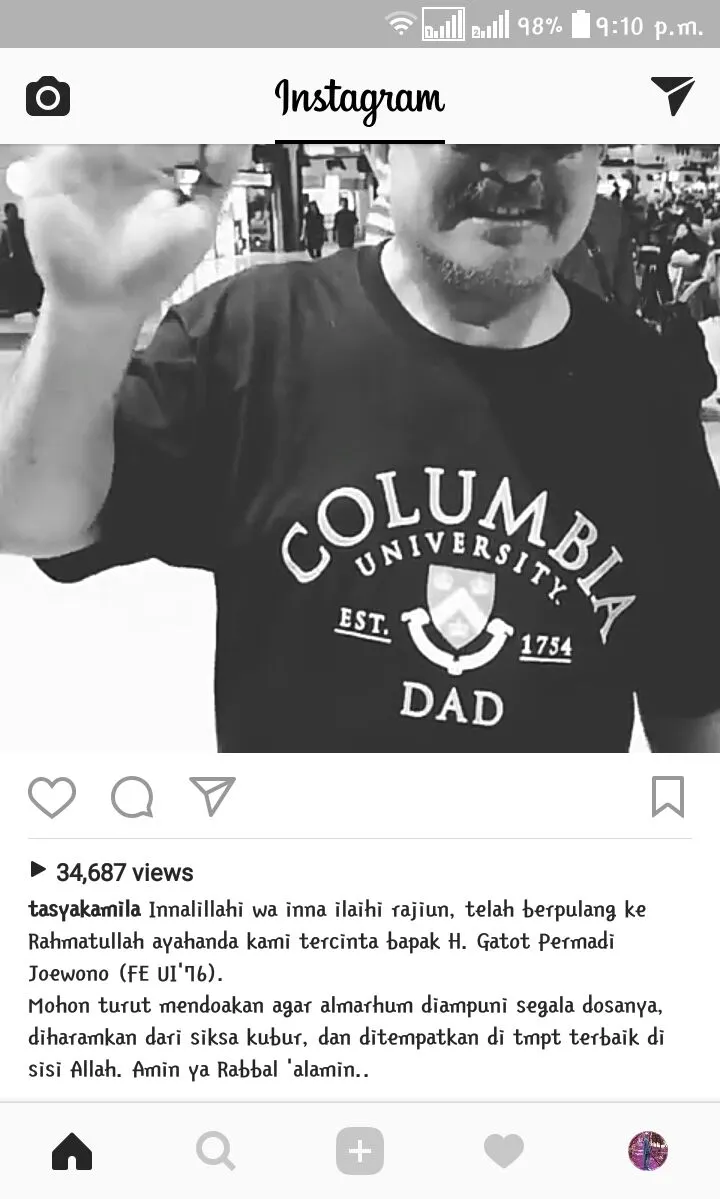 Ucapan duka Tasya untuk sang papa © instagram.com/tasyakamila