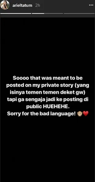 Ariel minta maaf karena bahasanya yang kasar ©instagram/arieltatum