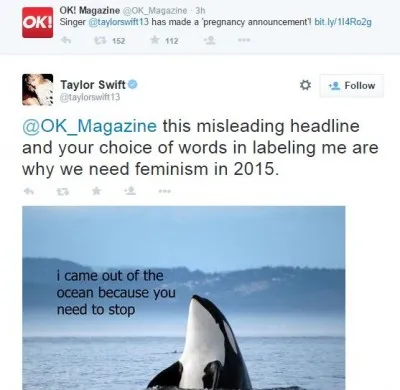 Tamparan balik Taylor Swift pada majalah Ok! © Twitter.com