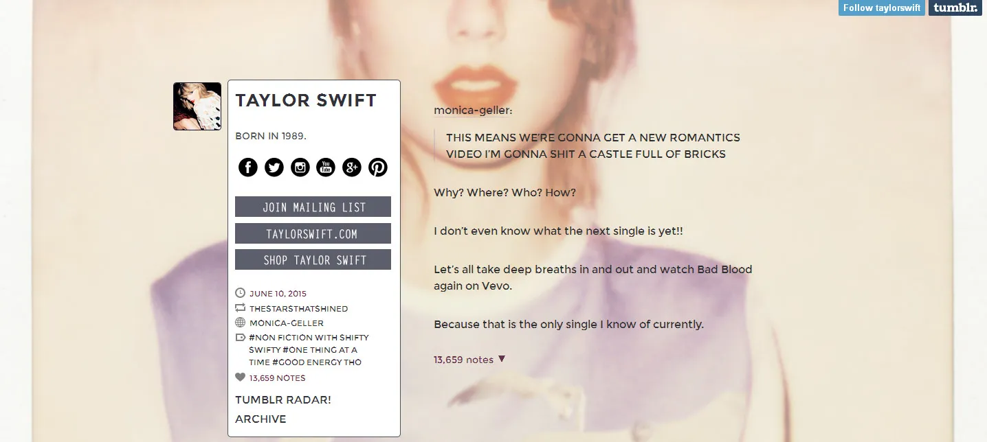 Taylor Swift tepis rumor tentang nuansa lagu barunya nanti ©Tumblr