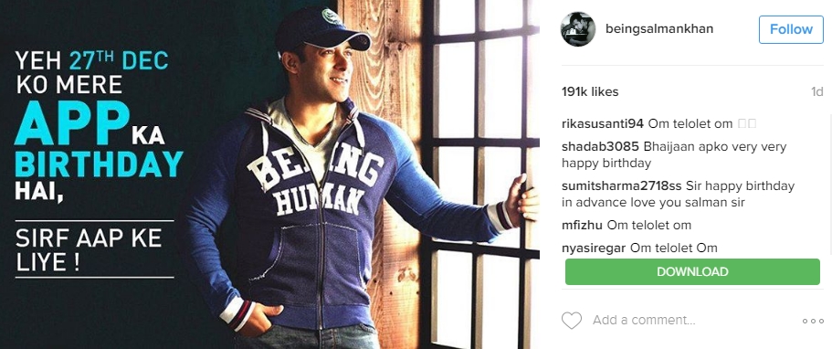 Salman juga kena bom telolet ©instagram/beingsalmankhan