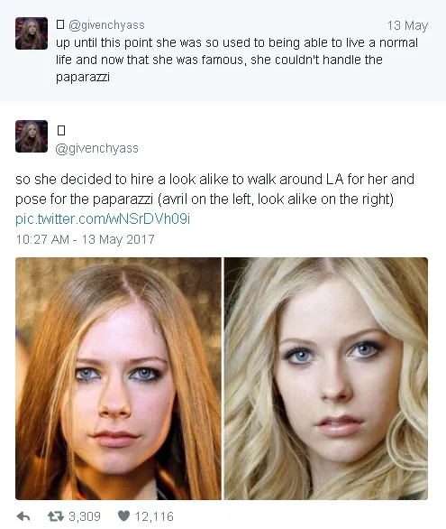 Teori konspirasi yang menyebutkan Avril Lavigne sudah meninggal kembali mencuat di kalangan fans © twitter.com/givenchyass