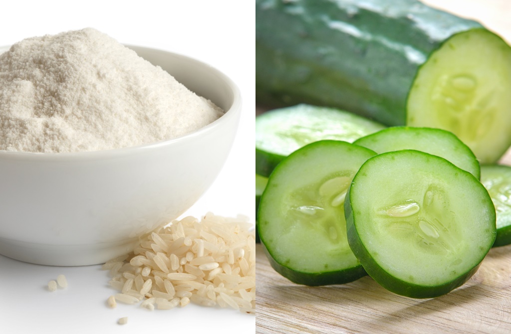 Ilustrasi tepung beras dan mentimun (credit: Shutterstock)