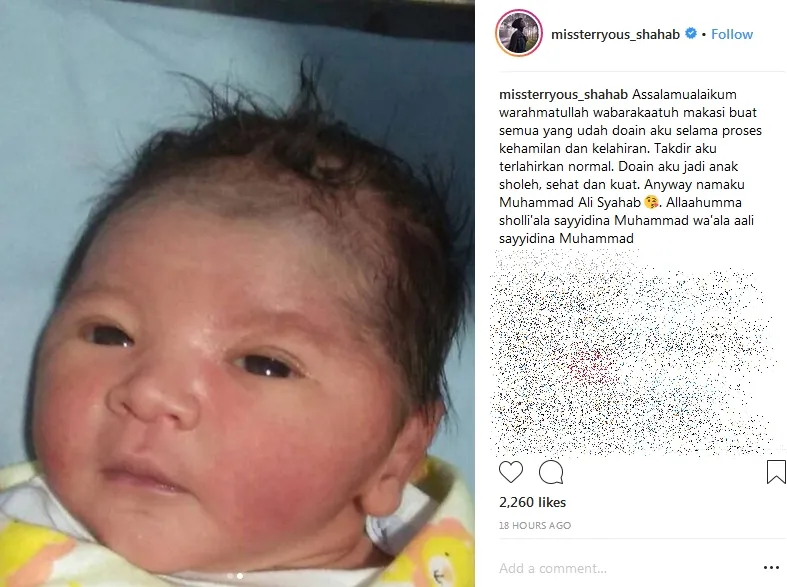 Terry melahirkan anak pertama berjenis kelamin laki-laki ©missterryous_shahab