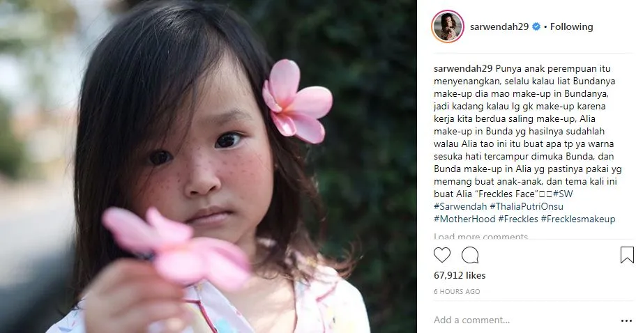 Hasil make up freckles Thalia Onsu oleh Sarwendah © instagram.com/sarwendah29