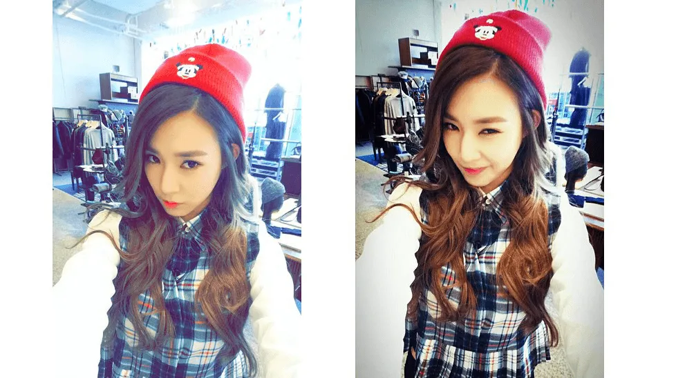 Tiffany saat memakai beanie yang diperkirakan ditujukan untuk sang kekasih, Nichkhun. @koreaboo.com