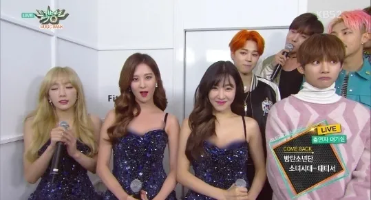 V BTS saat berada di samping Tiffany SNSD, ada apa ya? © koreaboo.com